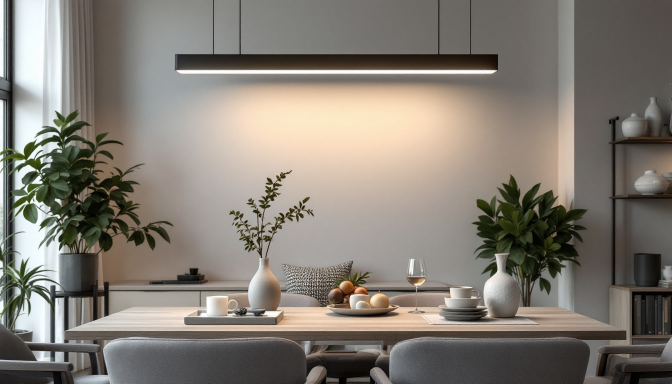 A photograph of a sleek and modern 2x4 light fixture installed in a stylish interior setting