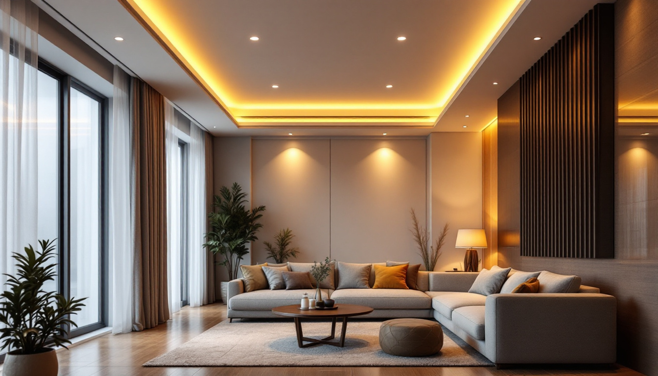 A photograph of a stylishly designed room featuring recessed led light fixtures