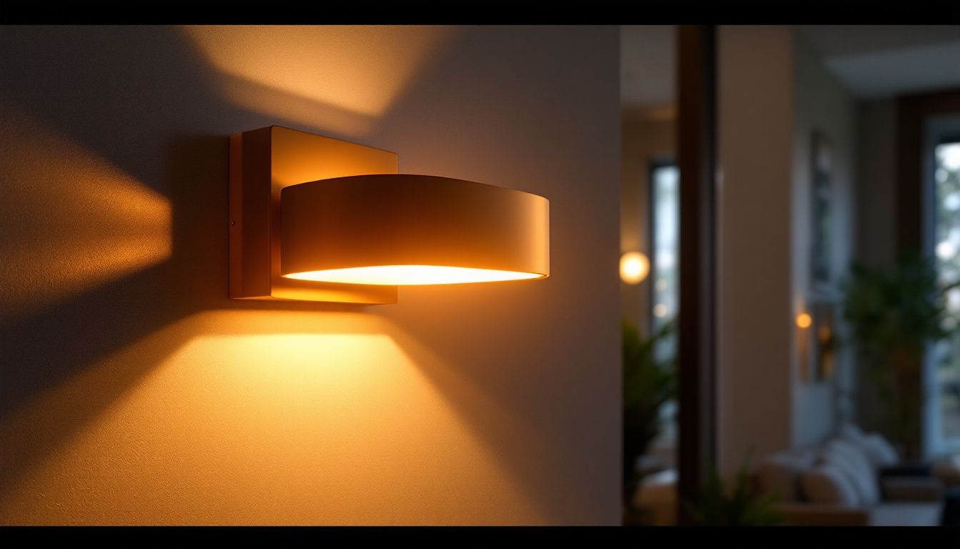 A photograph of a stylishly designed led wall light illuminating a modern interior space