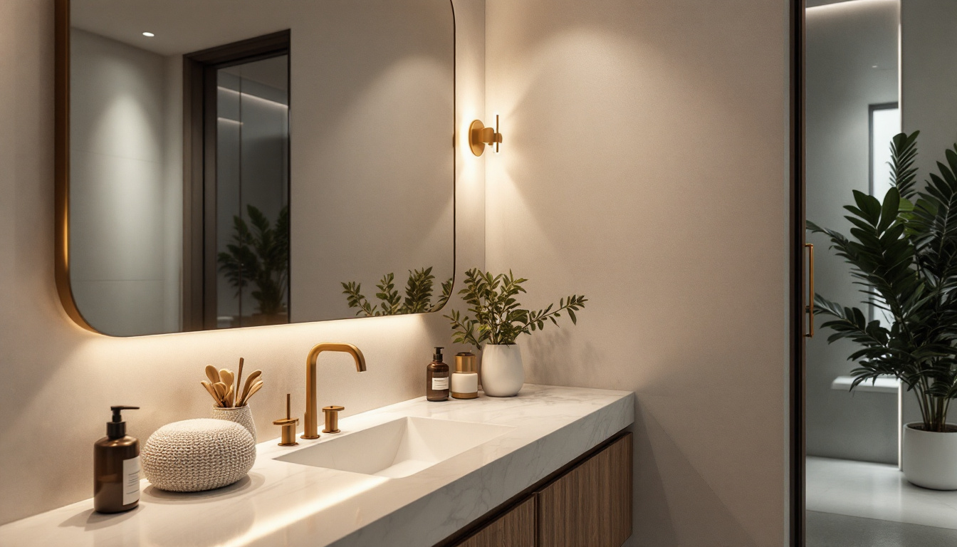 A photograph of a beautifully designed bathroom featuring sleek can lights