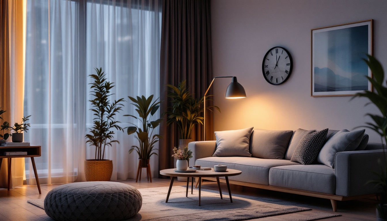 A photograph of a stylishly arranged living space featuring a modern led 4-foot lamp