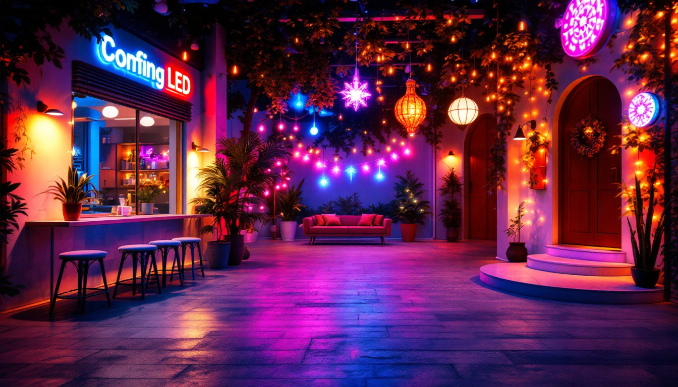 A photograph of a vibrant and dynamic scene showcasing various commercial led strip lights in use