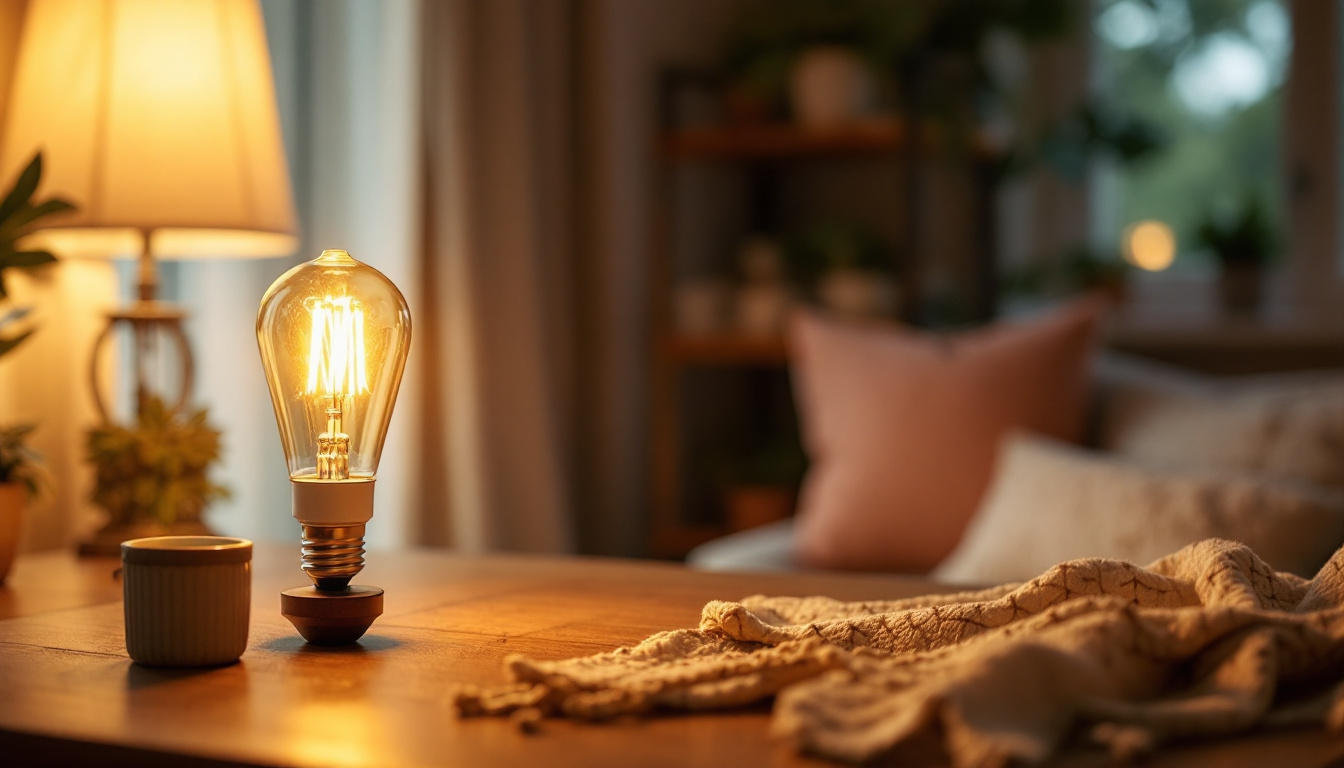 A photograph of capture a photograph of a 60-watt type b lamp in a cozy
