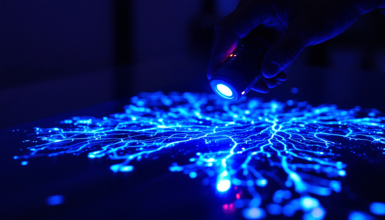 A photograph of a portable ultraviolet light in use