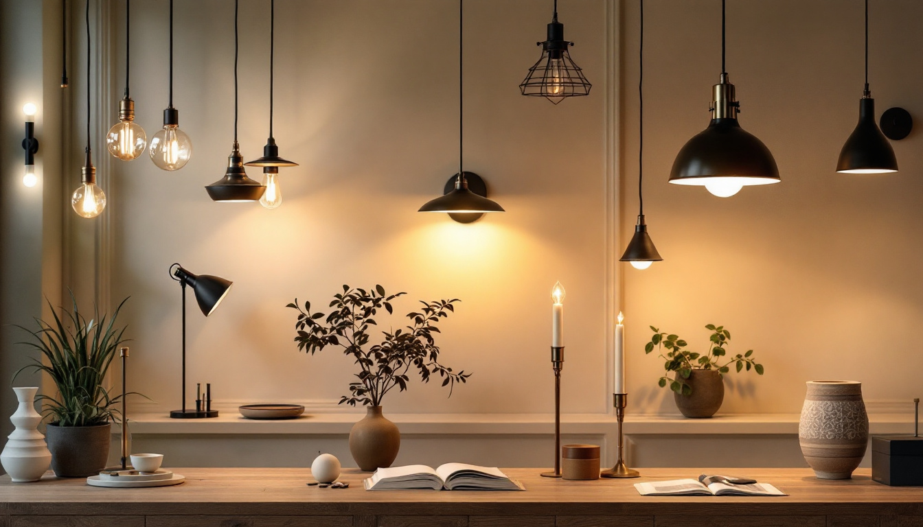 A photograph of a beautifully lit interior space showcasing various types of light fixtures