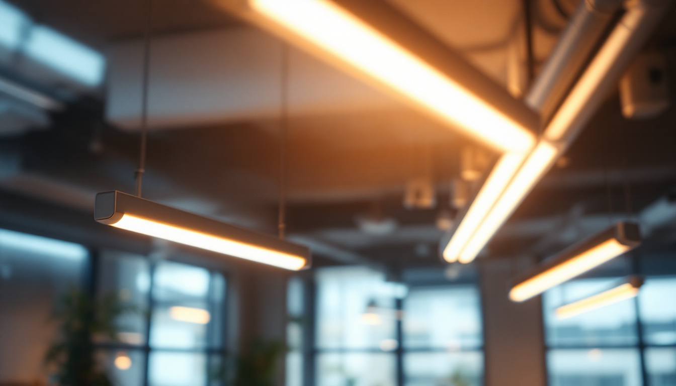A photograph of a well-lit indoor environment showcasing various high-quality 8' led tubes installed in a ceiling fixture
