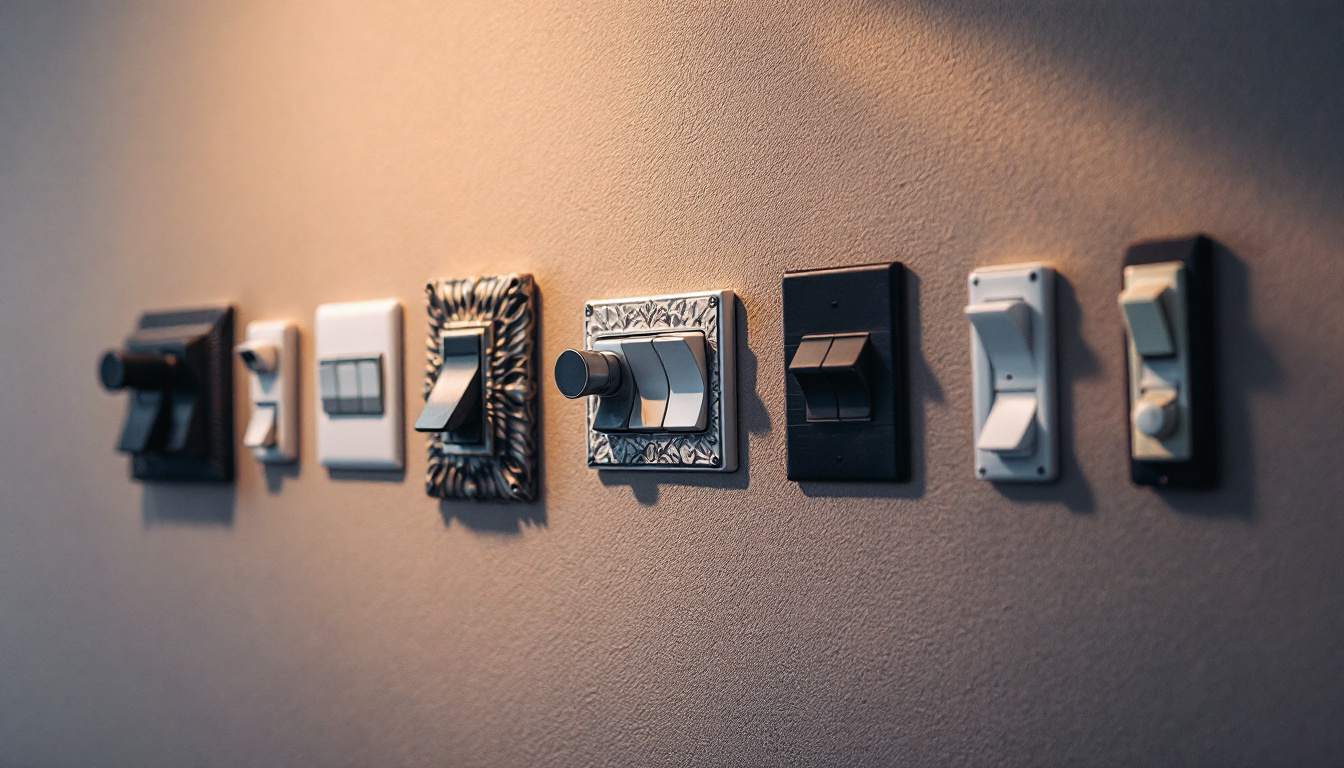 A photograph of a row of diverse light switches on a stylish wall