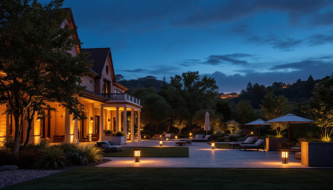 A photograph of a beautifully illuminated outdoor space at dusk