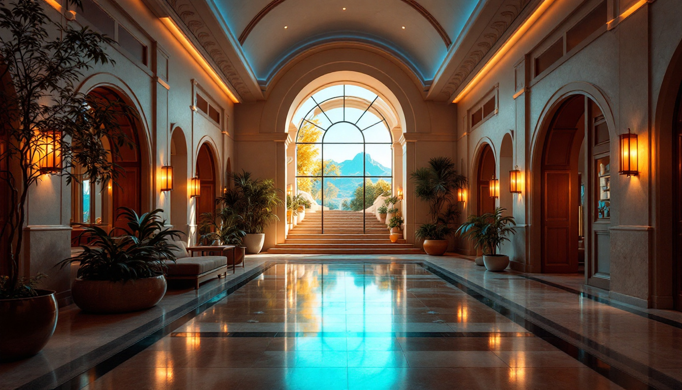 A photograph of a beautifully illuminated architectural space