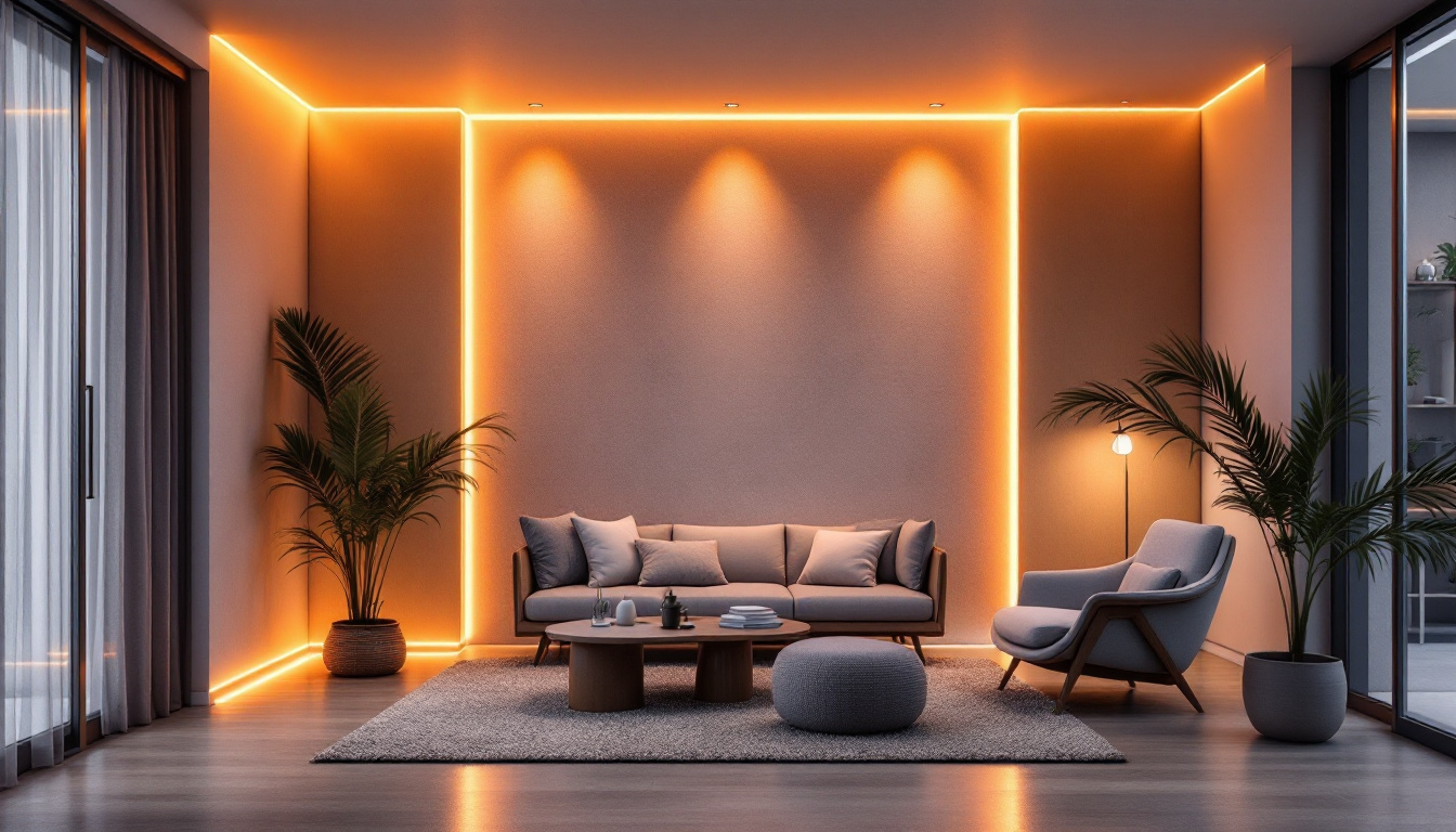 A photograph of a beautifully designed interior space featuring recessed led strip lighting