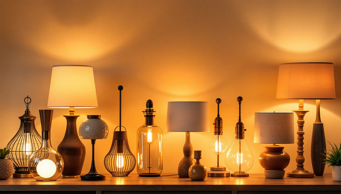 A photograph of a beautifully arranged selection of various lamps in different styles and sizes