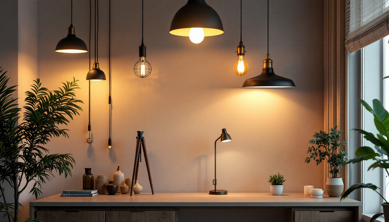 A photograph of a beautifully lit interior space showcasing various lighting fixtures