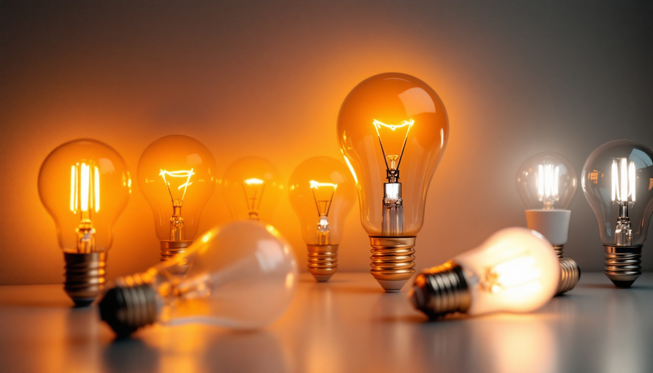 A photograph of a variety of commercial led light bulbs arranged aesthetically