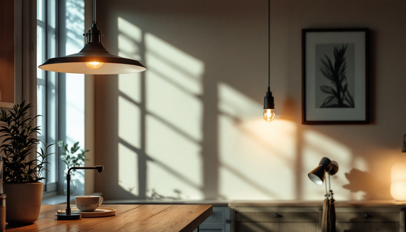 A photograph of a beautifully lit interior space showcasing various types of lighting fixtures