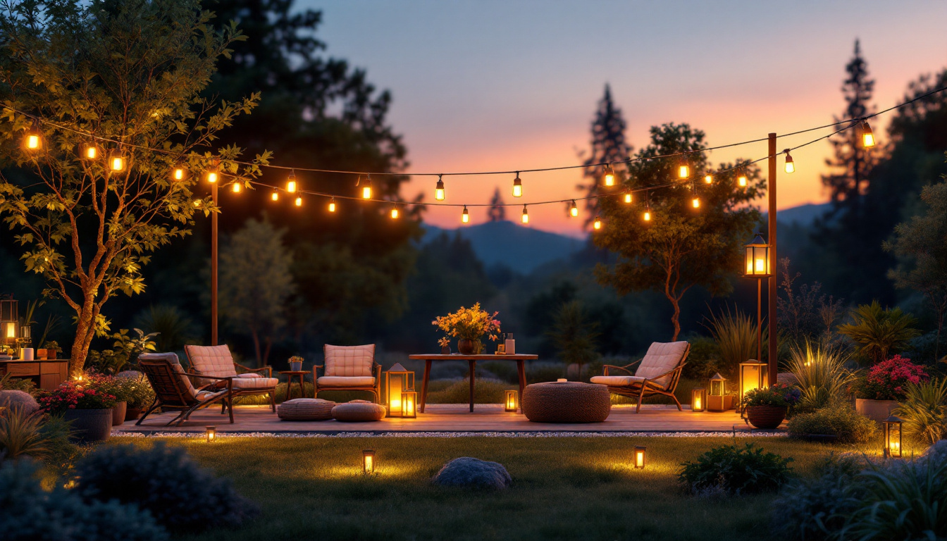 A photograph of a beautifully lit outdoor space at dusk