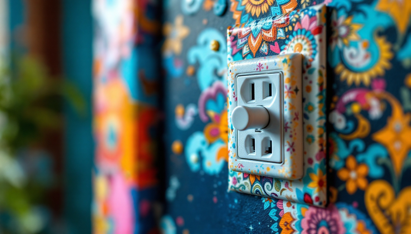 A photograph of a close-up of a creatively painted electrical outlet