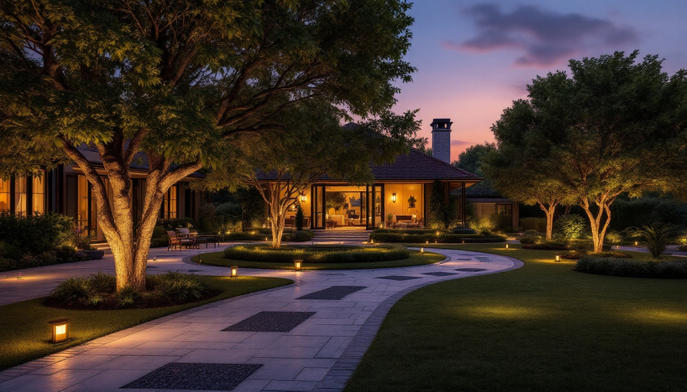 A photograph of a beautifully illuminated outdoor space at dusk