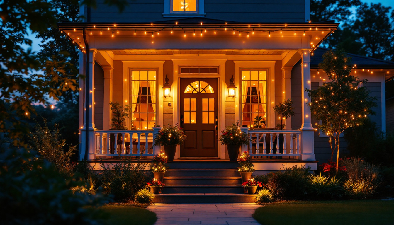 A photograph of a beautifully illuminated porch featuring stylish led lights