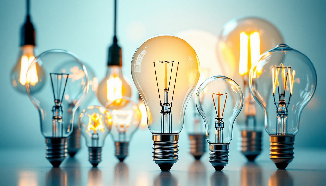 A photograph of a variety of unique and visually striking light bulbs displayed in an artistic arrangement