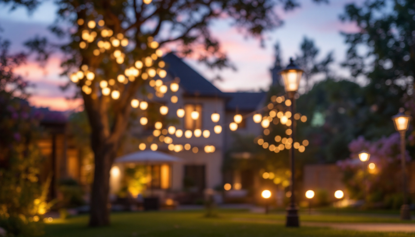 A photograph of a beautifully illuminated outdoor space at dusk