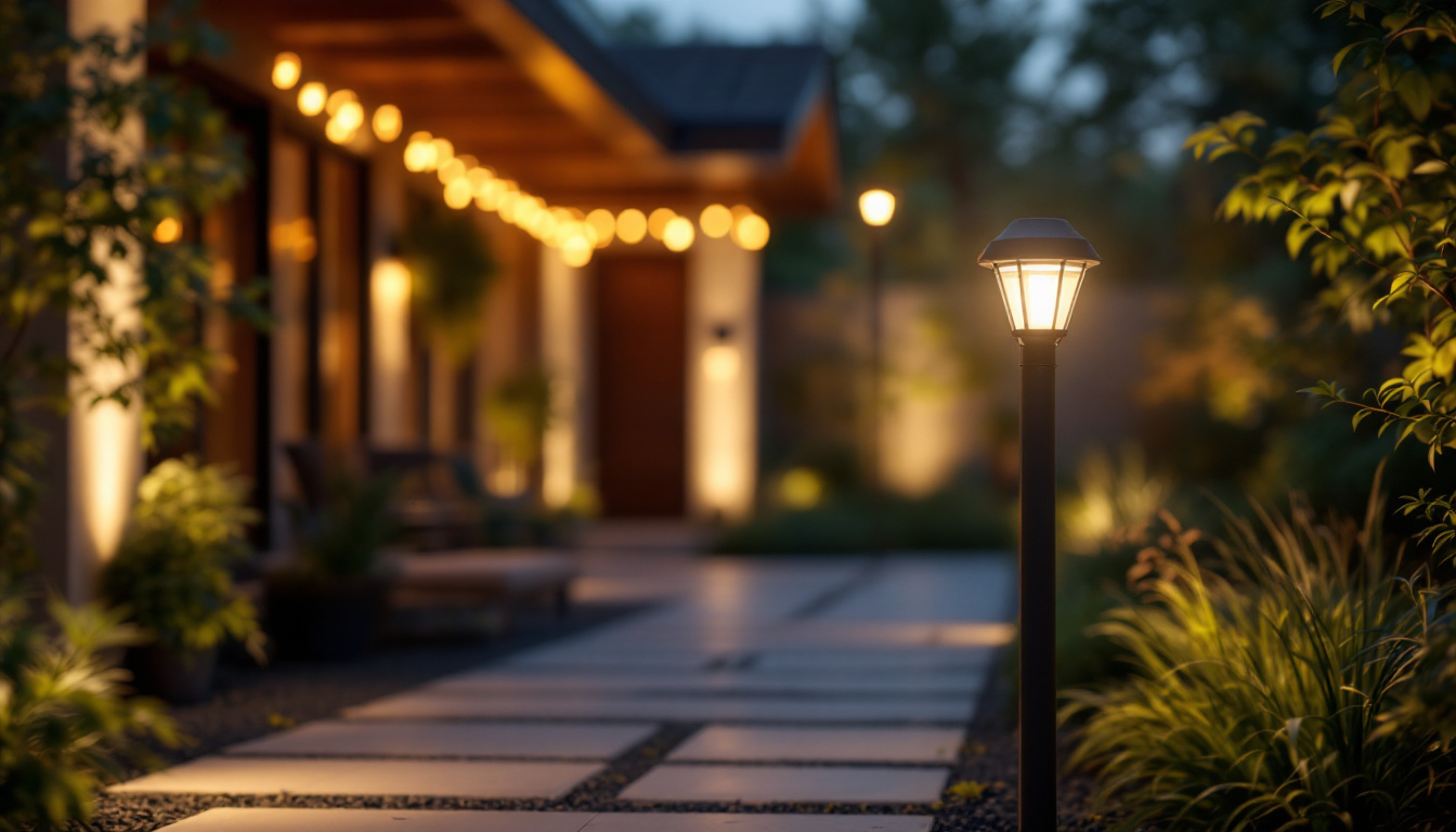 A photograph of a well-lit outdoor space at dusk