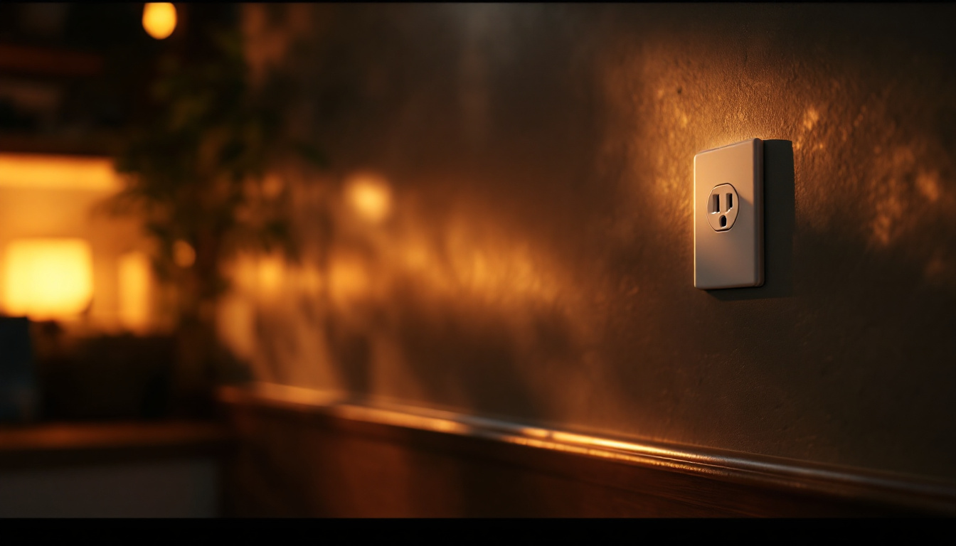 A photograph of a well-lit interior scene showcasing a stylish outlet socket in use