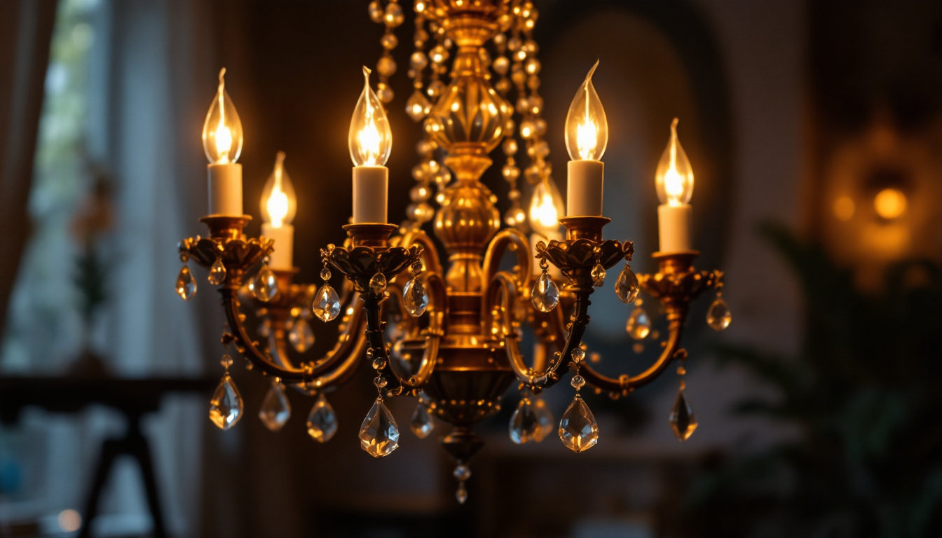 A photograph of a beautifully designed chandolier illuminated in a stylish interior setting