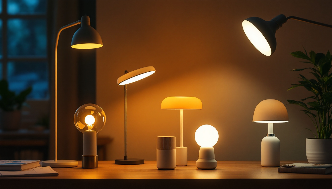 A photograph of a variety of satco led lamps in a well-lit setting