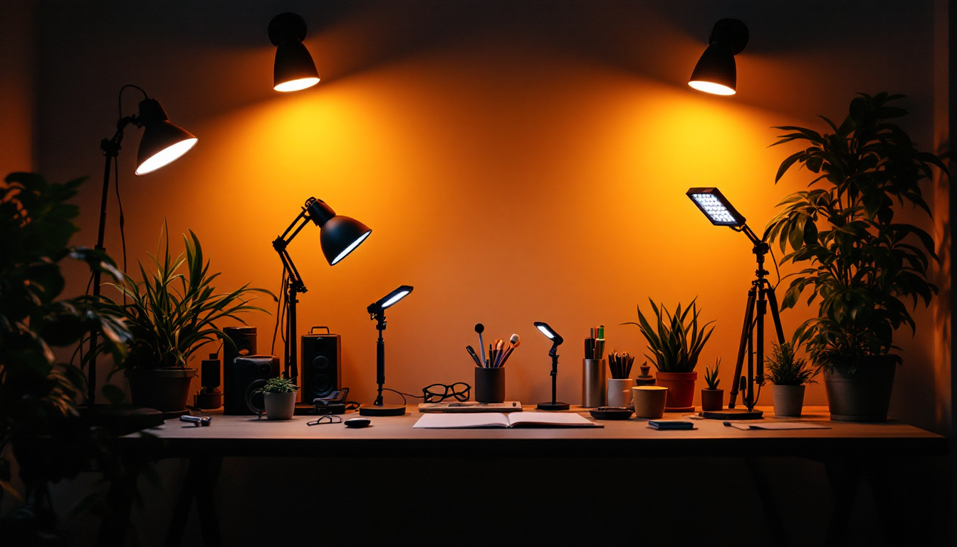 A photograph of a well-lit workspace featuring various led work lights in action