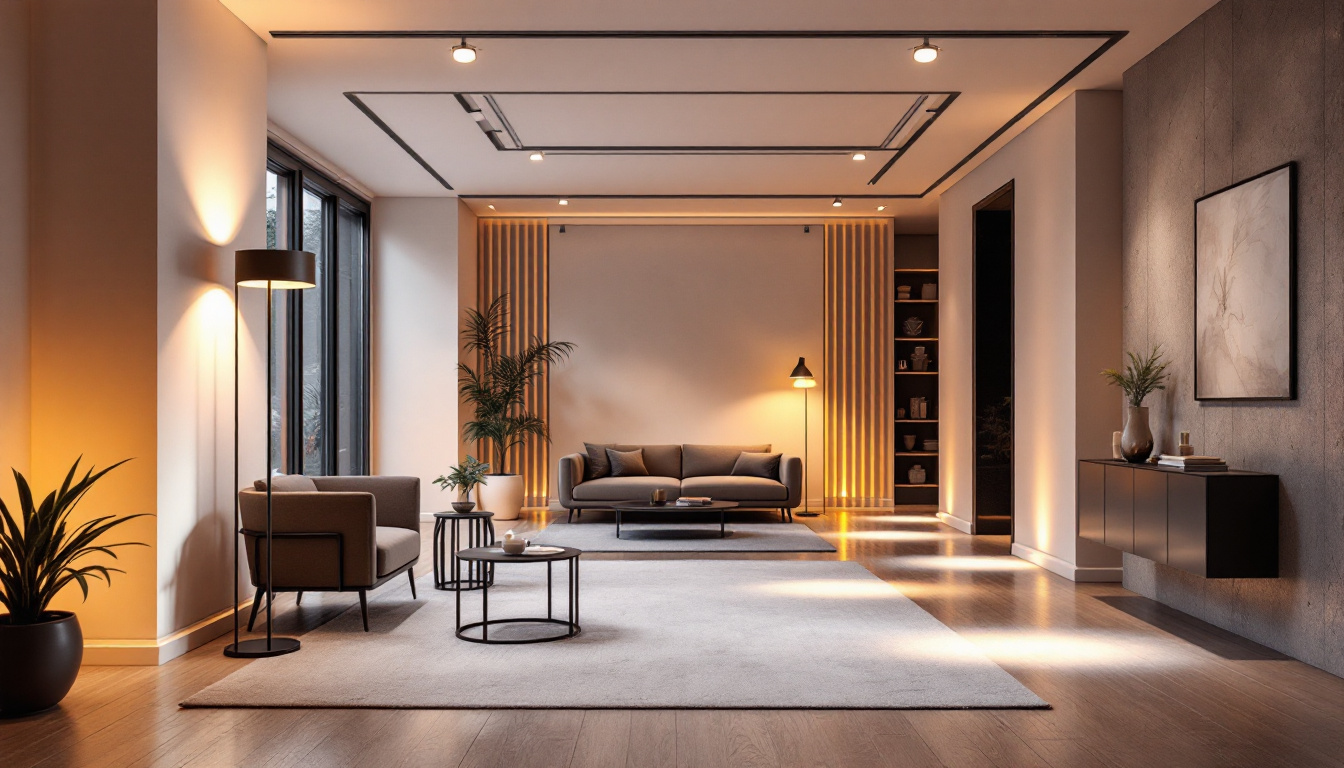 A photograph of a beautifully lit space featuring various floor lighting options