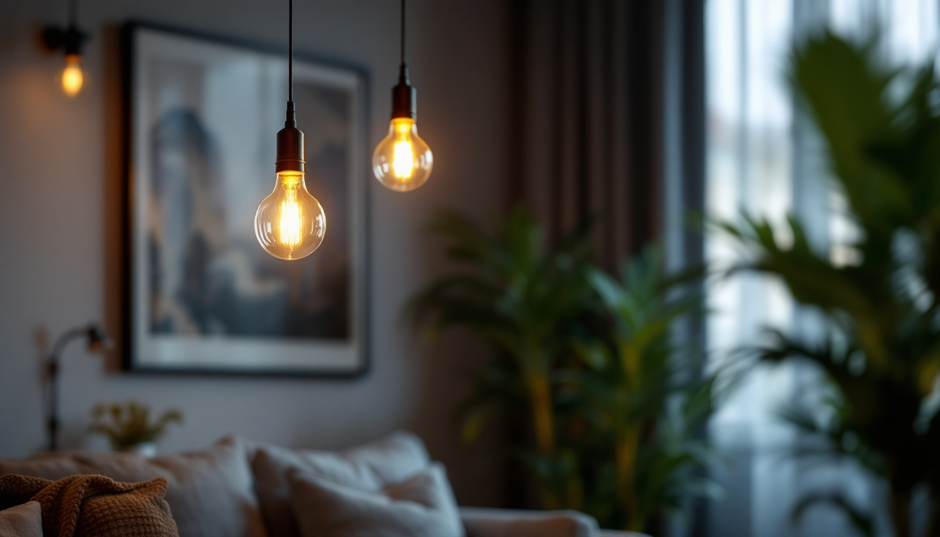 A photograph of a stylish hanging light pendant in a well-decorated interior setting