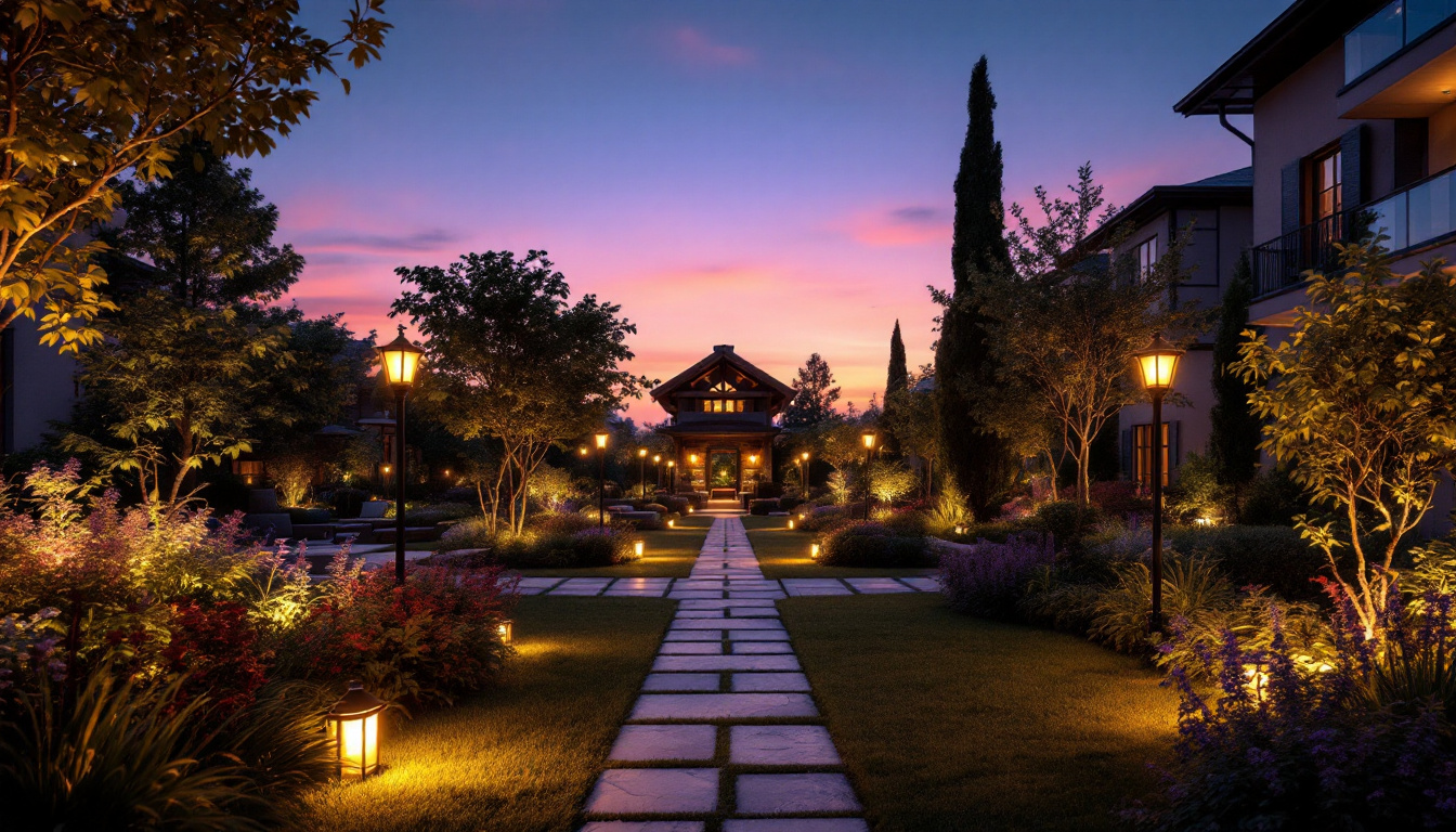 A photograph of a beautifully illuminated outdoor space at dusk