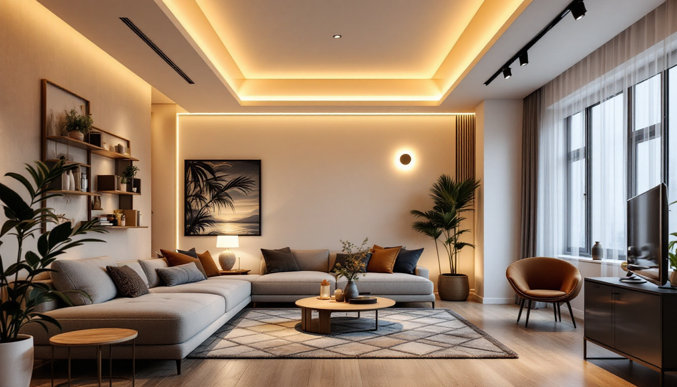 A photograph of capture a photograph of a beautifully designed room featuring modern recessed lighting fixtures