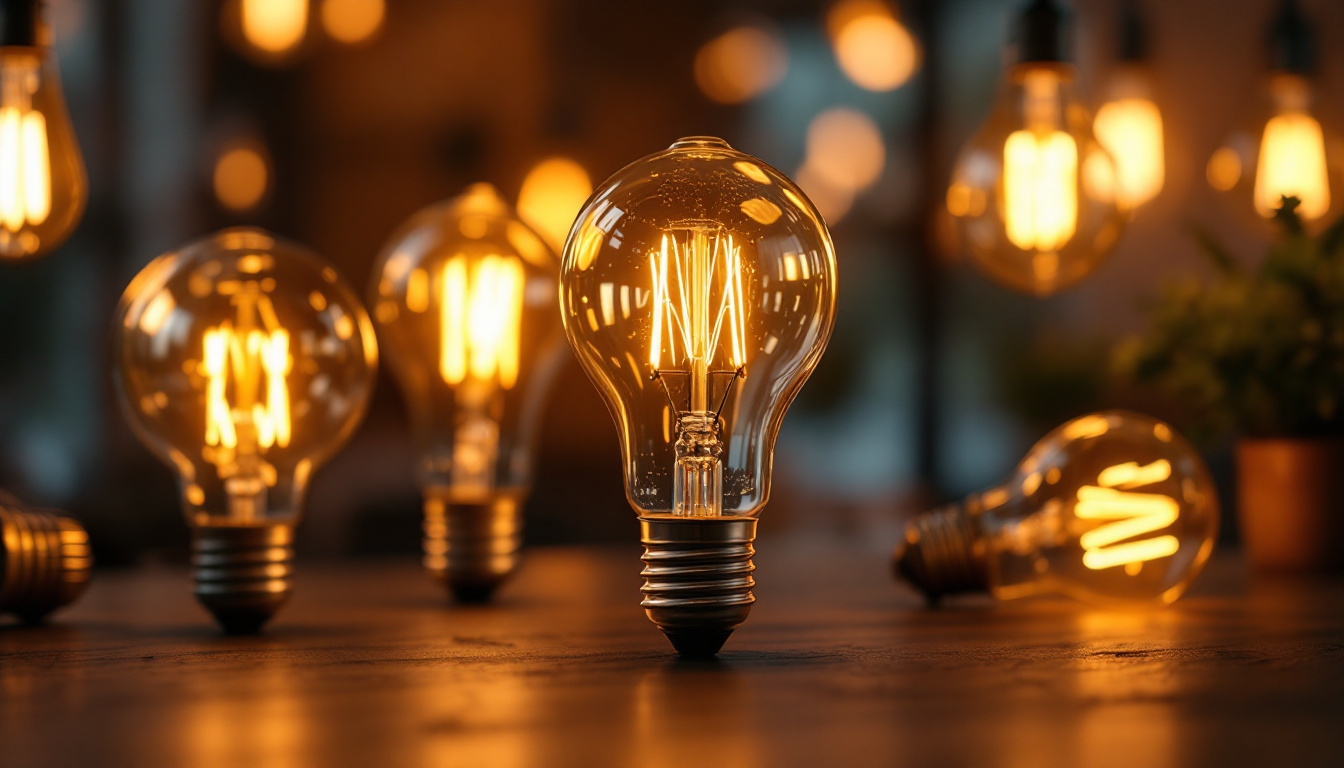 A photograph of a beautifully lit scene featuring a variety of type b light bulbs in different settings
