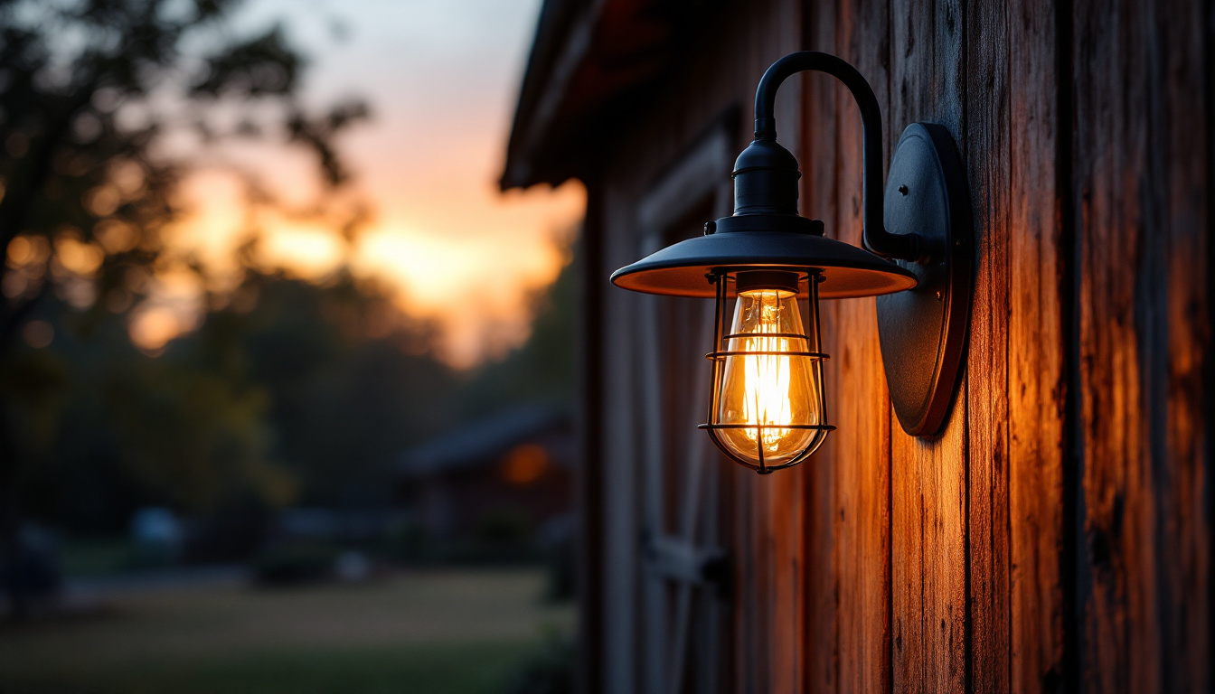 A photograph of a beautifully designed barn light fixture installed in an outdoor setting