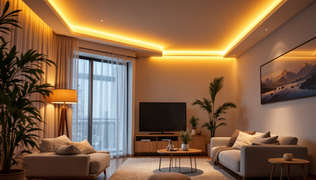 A photograph of a beautifully lit room showcasing the warm and inviting glow of 6-inch led can lights installed in a modern ceiling