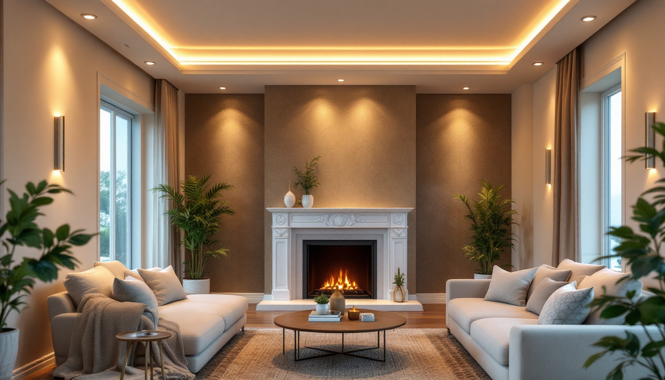 A photograph of a beautifully designed room featuring various styles of recessed light trims in action