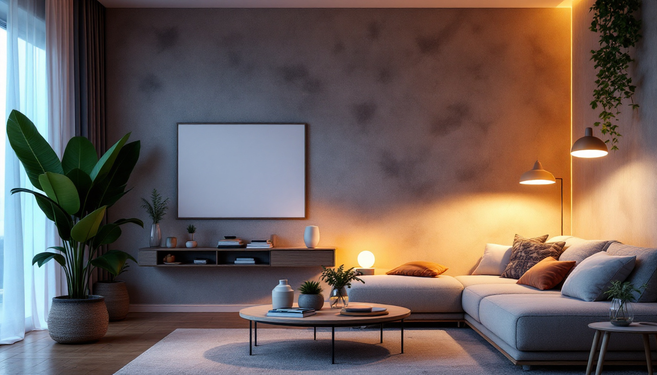 A photograph of a stylish and modern living space featuring various led light fixtures in use