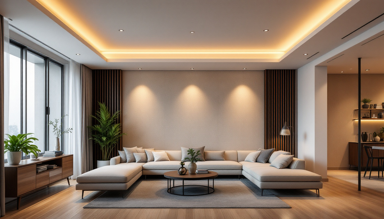 A photograph of a beautifully designed room featuring various styles of recessed can lighting