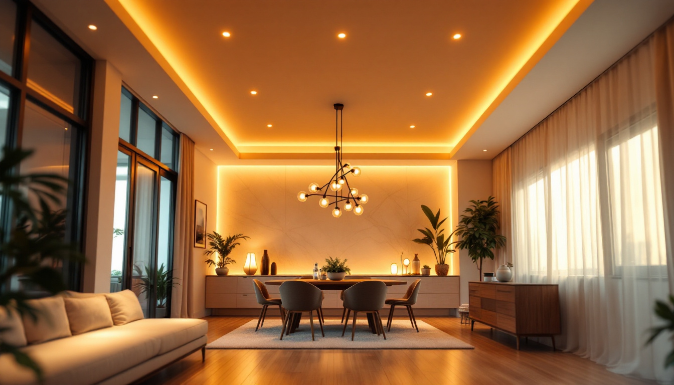 A photograph of a beautifully designed room featuring 8-inch recessed lighting