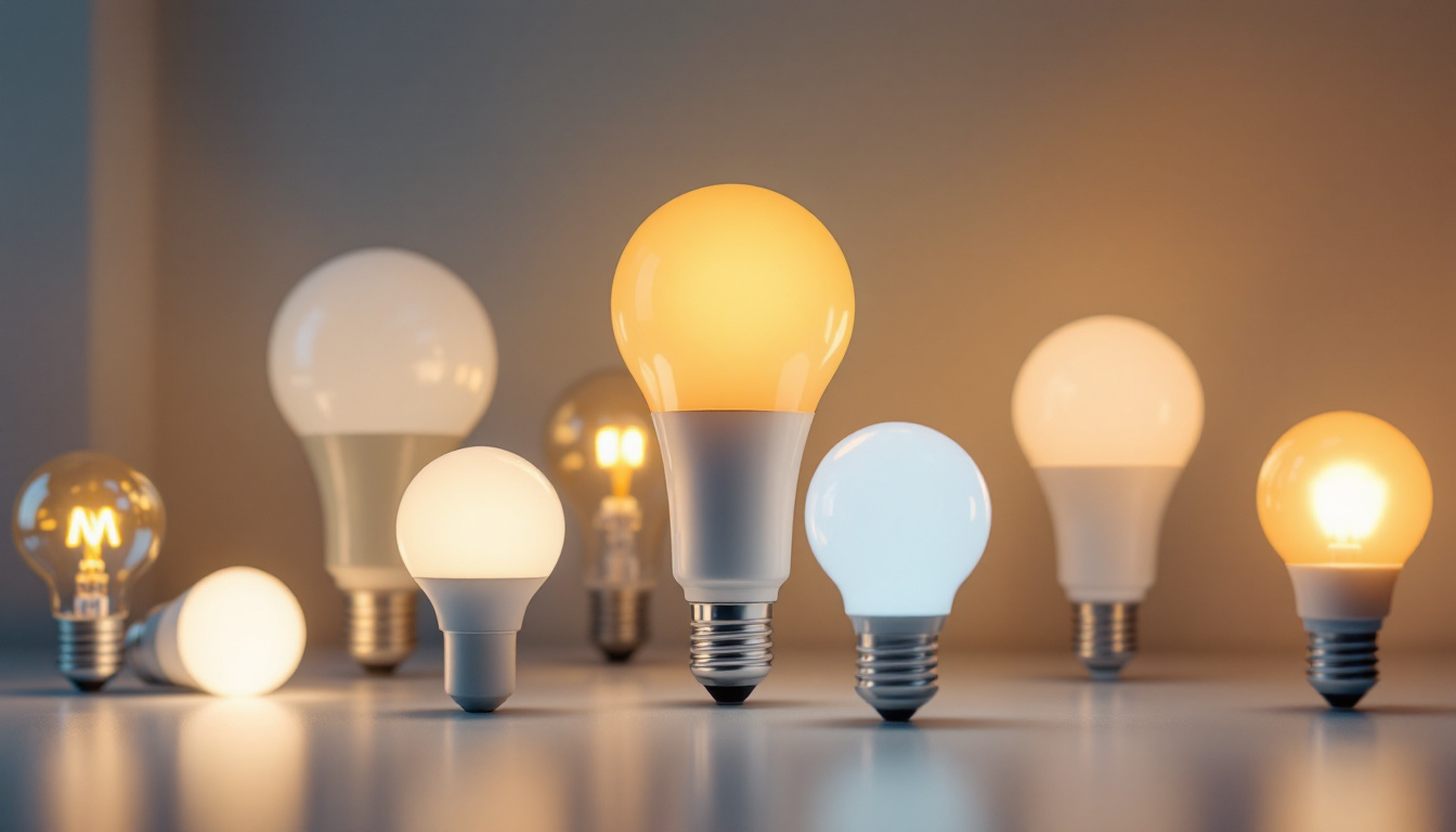 A photograph of a stylishly arranged display of t5 led globes in various shapes and sizes