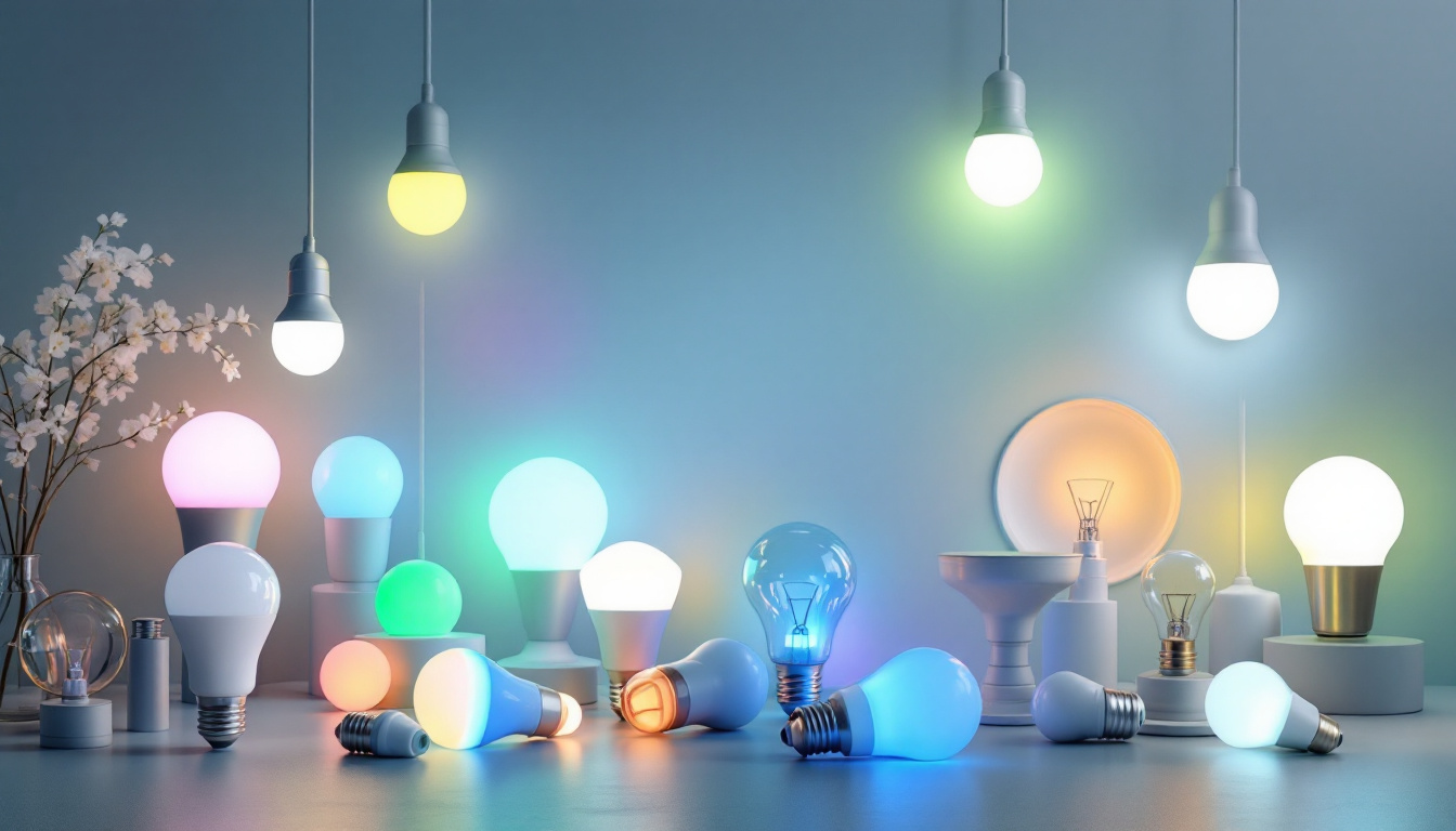 A photograph of a beautifully arranged display of various led light fixtures and bulbs