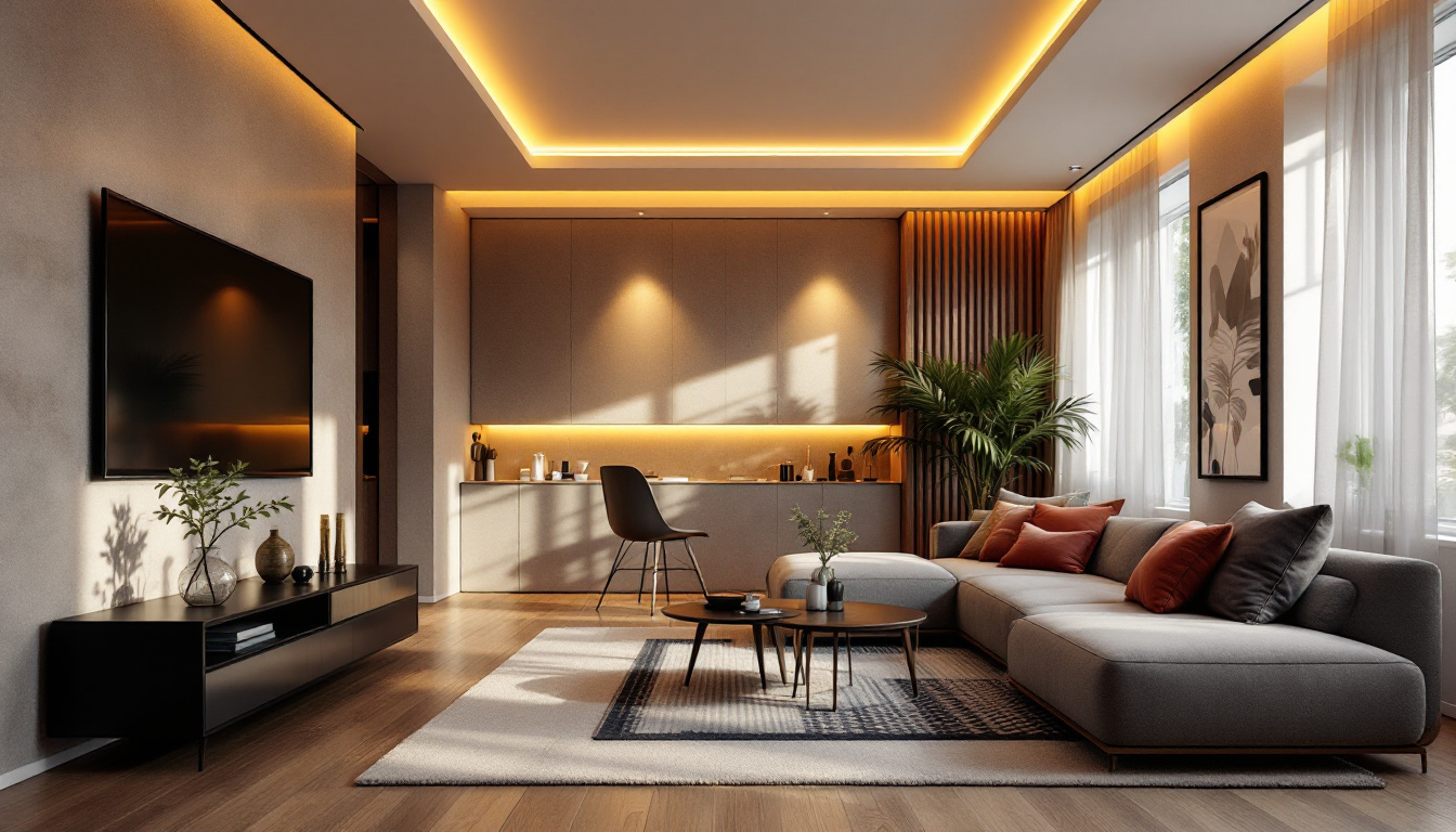 A photograph of a beautifully designed room featuring modern recessed lighting