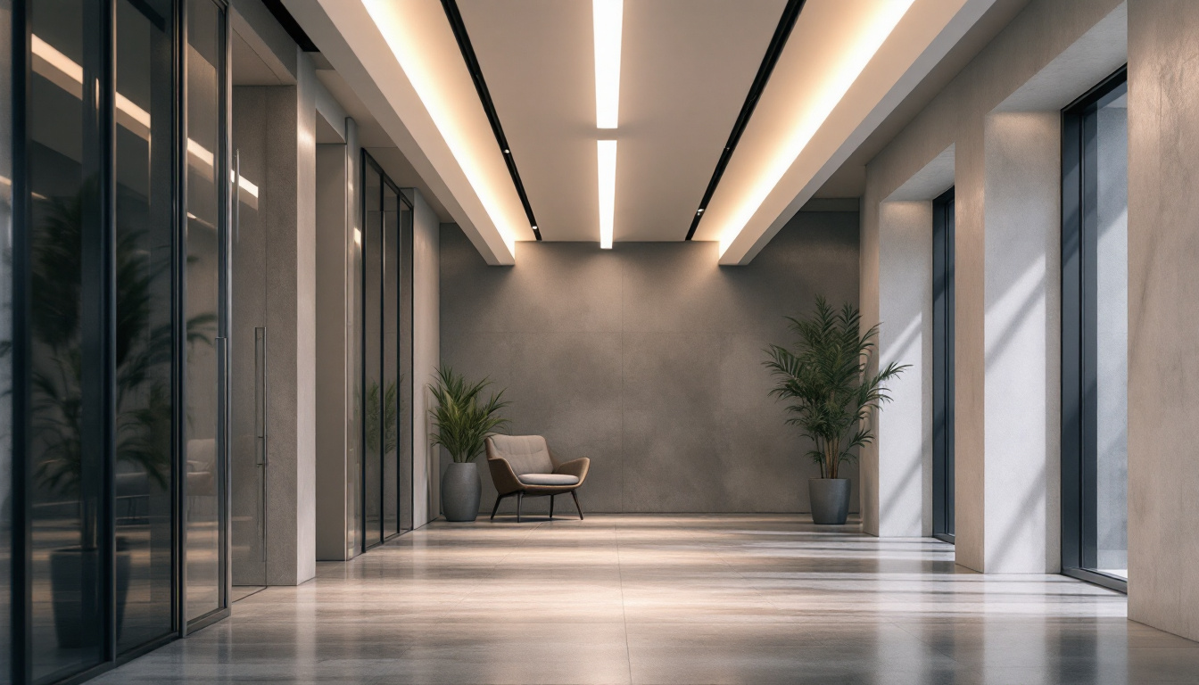 A photograph of a well-lit interior space featuring t8 led tubes installed in a modern setting