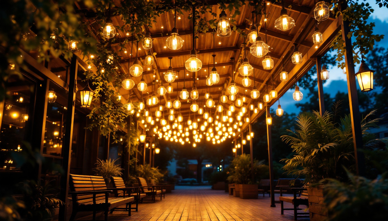 A photograph of a beautifully illuminated outdoor space at dusk