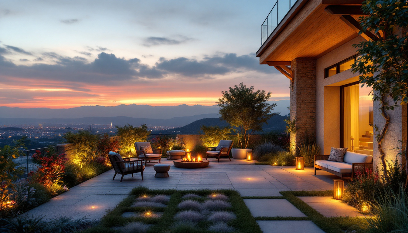 A photograph of a beautifully lit exterior space during the golden hour