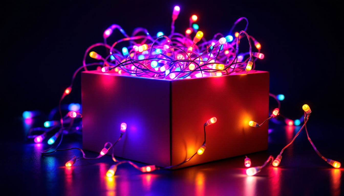 A photograph of a beautifully arranged box featuring vibrant led lights in various colors