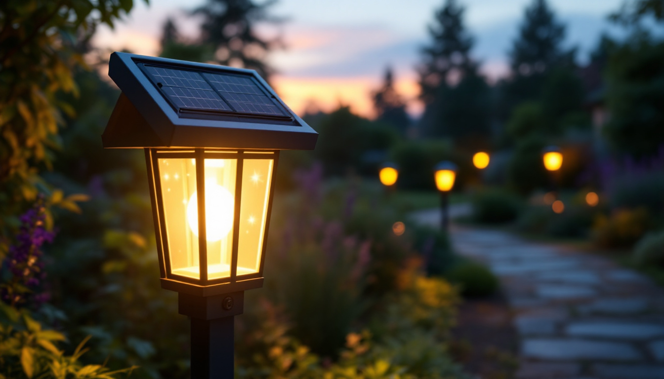 A photograph of a beautifully illuminated outdoor solar-powered sign light at dusk