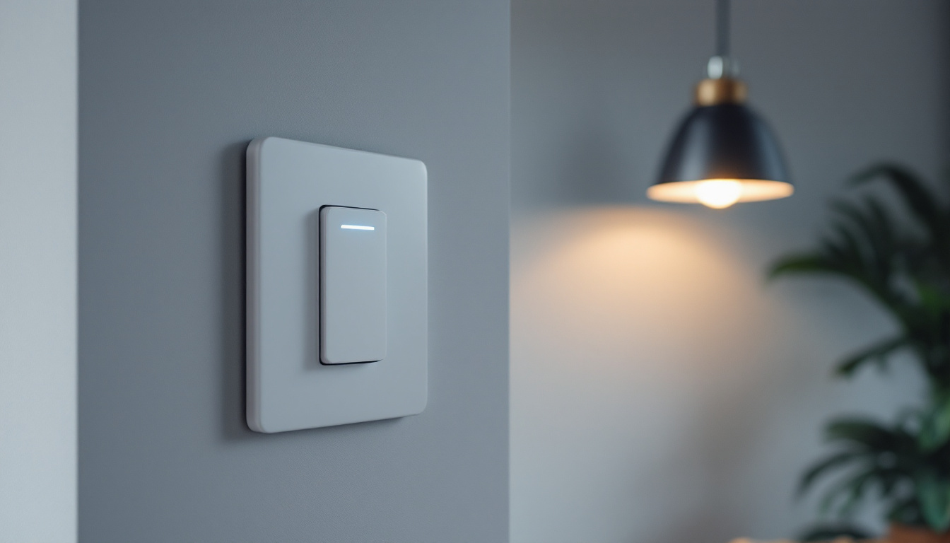 A photograph of a modern bluetooth light switch installed on a stylish wall
