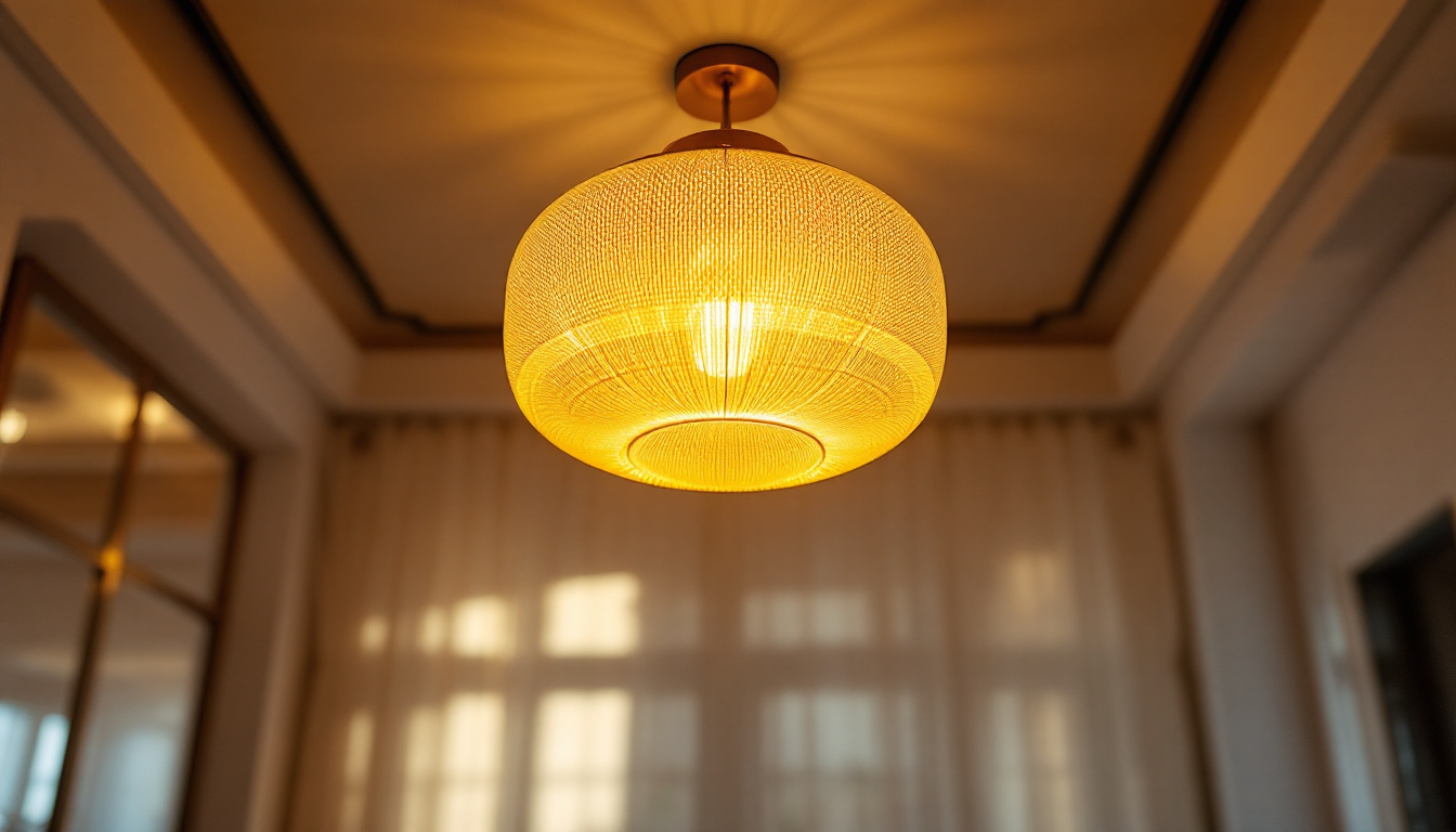 A photograph of a stylish ceiling light fixture in a well-lit room